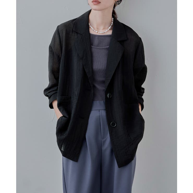 ブラック | etoll エトル シアーシングルテーラードジャケット | Fashion Letter