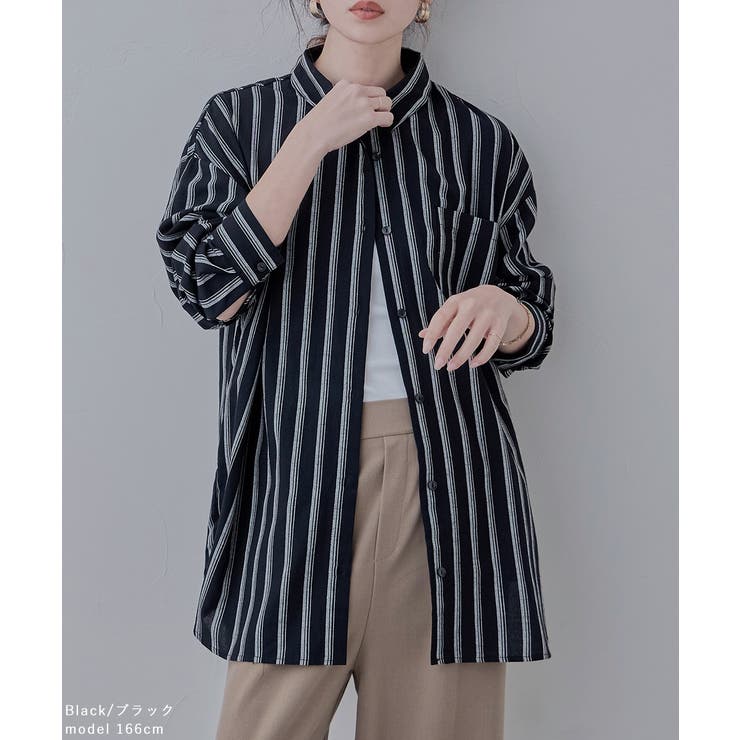 etoll エトル コットンストライプ柄オーバーシャツ | Fashion Letter | 詳細画像8 