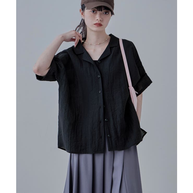 ブラック | etoll エトル リラクシーオープンカラーシャツ | Fashion Letter