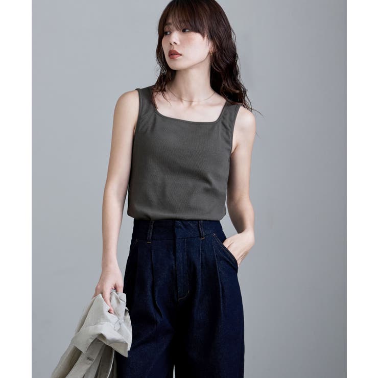 チャコール | etoll エトル カップインスクエアネックタンクトップ | Fashion Letter