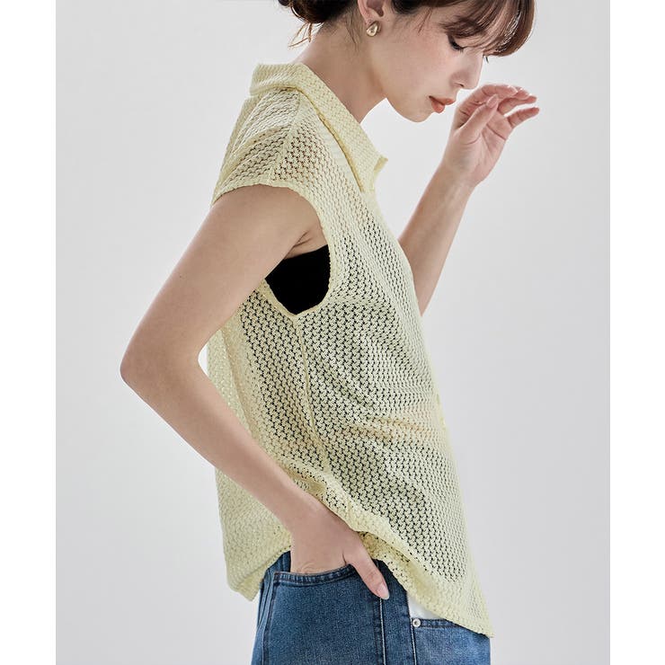 etoll エトル フレンチスリーブポロ襟メッシュニット | Fashion Letter | 詳細画像5 