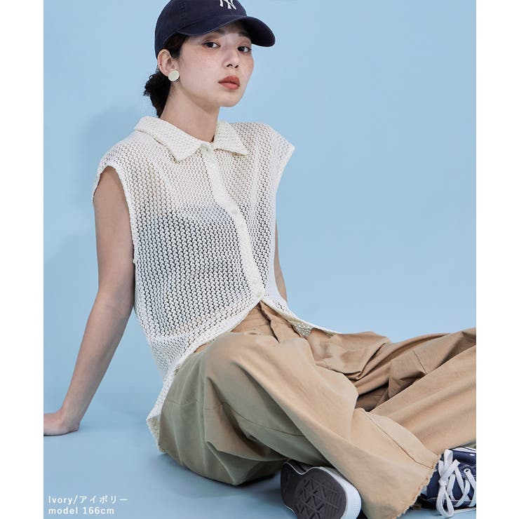 etoll エトル フレンチスリーブポロ襟メッシュニット | Fashion Letter | 詳細画像6 