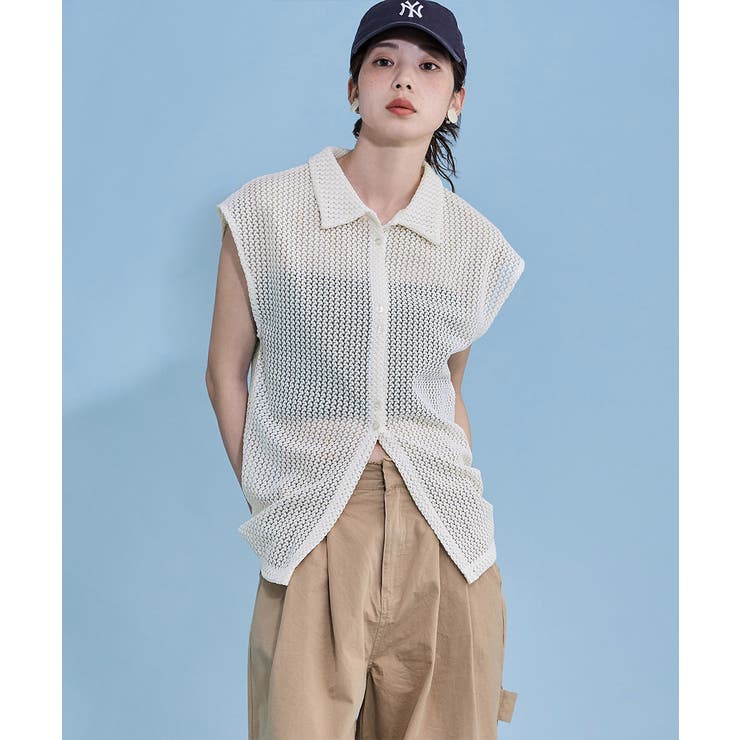 etoll エトル フレンチスリーブポロ襟メッシュニット | Fashion Letter | 詳細画像7 