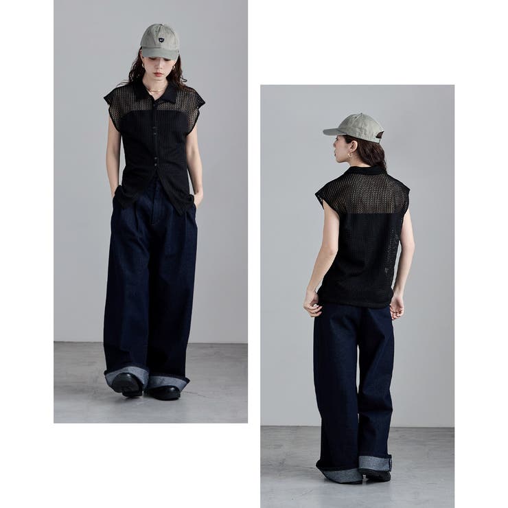 etoll エトル フレンチスリーブポロ襟メッシュニット | Fashion Letter | 詳細画像13 