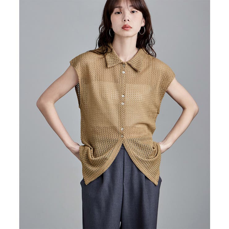 etoll エトル フレンチスリーブポロ襟メッシュニット | Fashion Letter | 詳細画像18 