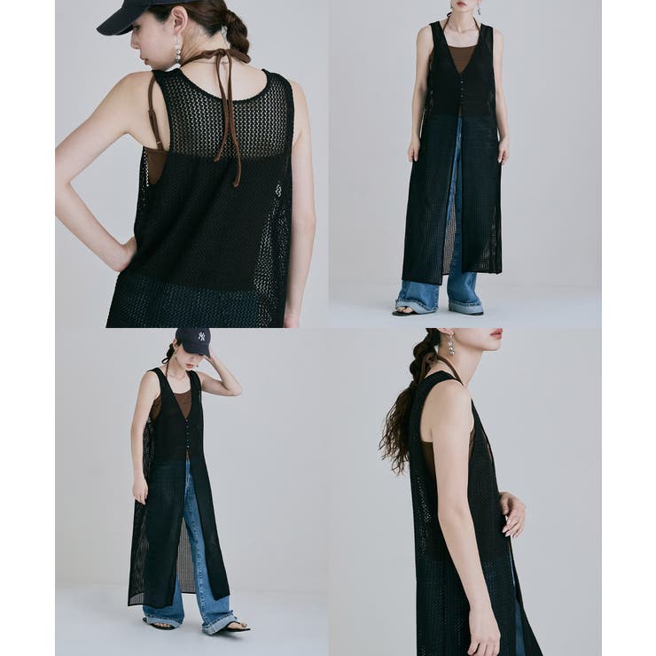 etoll エトル メッシュレースVネックロングジレ | Fashion Letter | 詳細画像3 