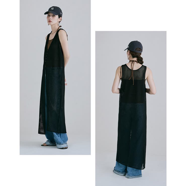 etoll エトル メッシュレースVネックロングジレ | Fashion Letter | 詳細画像4 