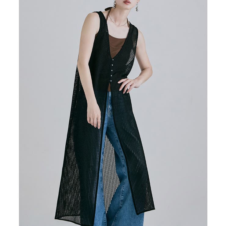 etoll エトル メッシュレースVネックロングジレ | Fashion Letter | 詳細画像5 