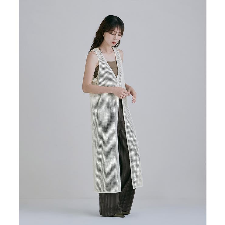 etoll エトル メッシュレースVネックロングジレ | Fashion Letter | 詳細画像7 