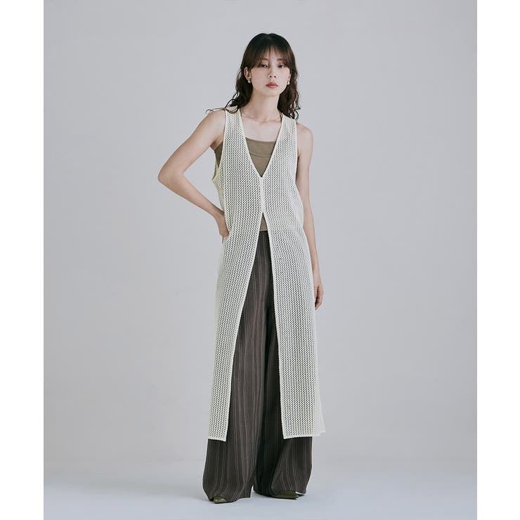 etoll エトル メッシュレースVネックロングジレ | Fashion Letter | 詳細画像9 
