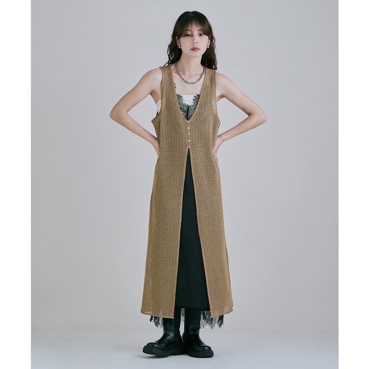 etoll エトル メッシュレースVネックロングジレ | Fashion Letter | 詳細画像11 