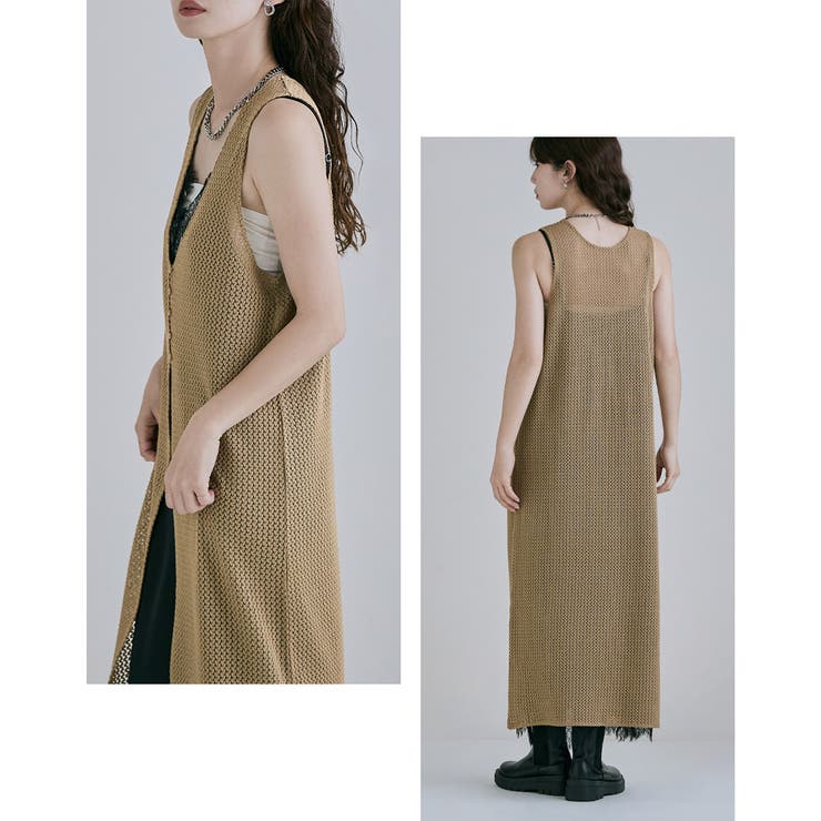etoll エトル メッシュレースVネックロングジレ | Fashion Letter | 詳細画像12 