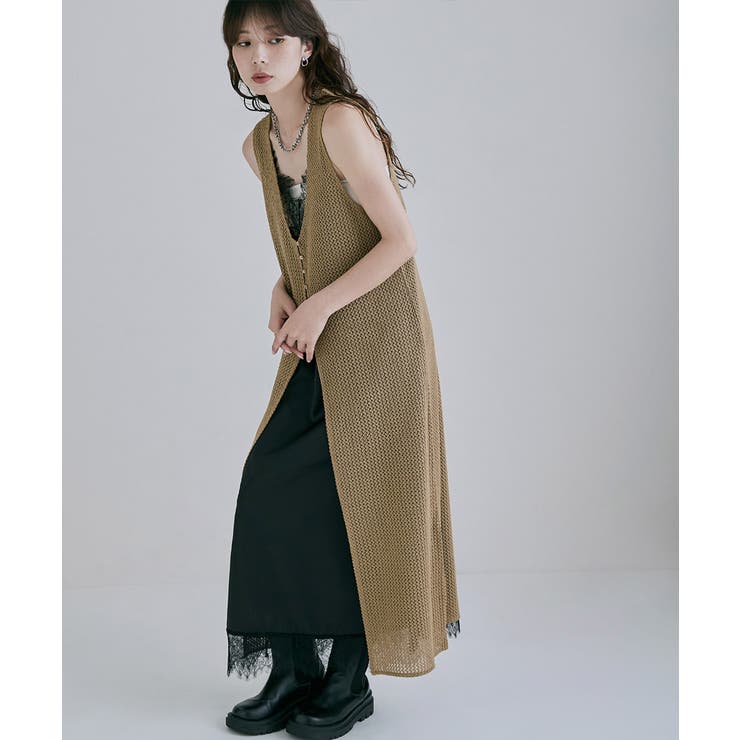 etoll エトル メッシュレースVネックロングジレ | Fashion Letter | 詳細画像13 