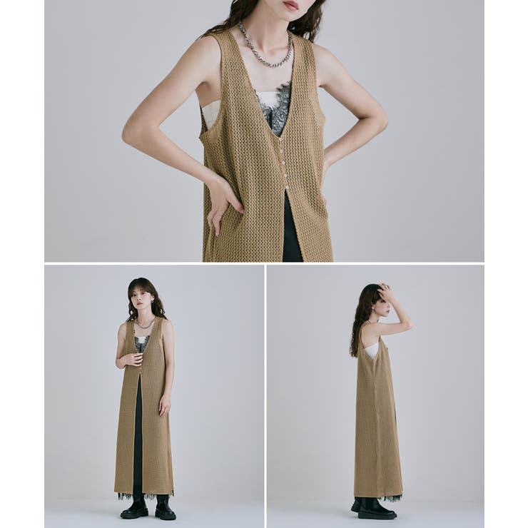 etoll エトル メッシュレースVネックロングジレ | Fashion Letter | 詳細画像14 