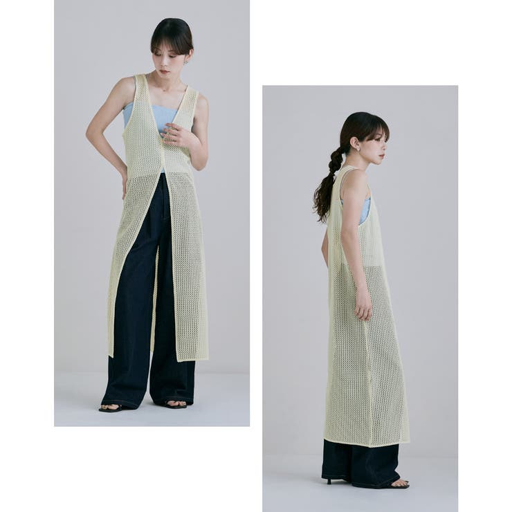 etoll エトル メッシュレースVネックロングジレ | Fashion Letter | 詳細画像18 
