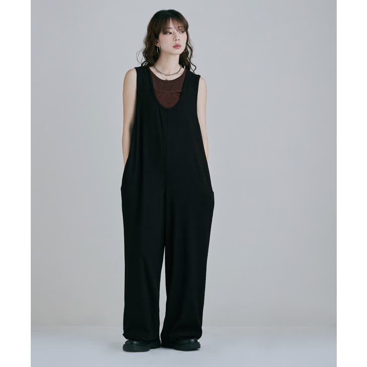 ブラック | etoll エトル リラクシーコットンリブロンパース | Fashion Letter
