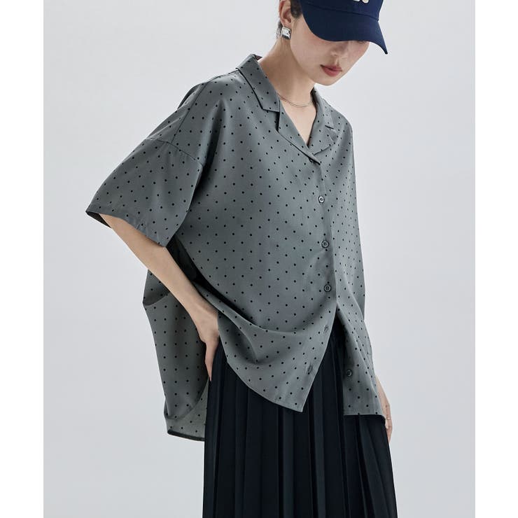 グレー | etoll エトル ポルカドットオープンカラーシャツ | Fashion Letter