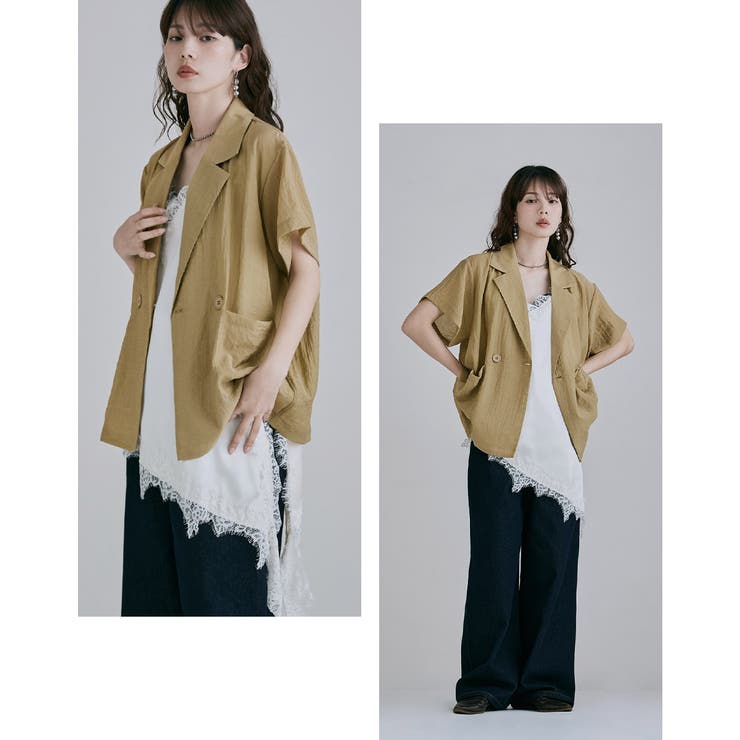 etoll エトル シアーハーフダブルテーラードジャケット | Fashion Letter | 詳細画像3 