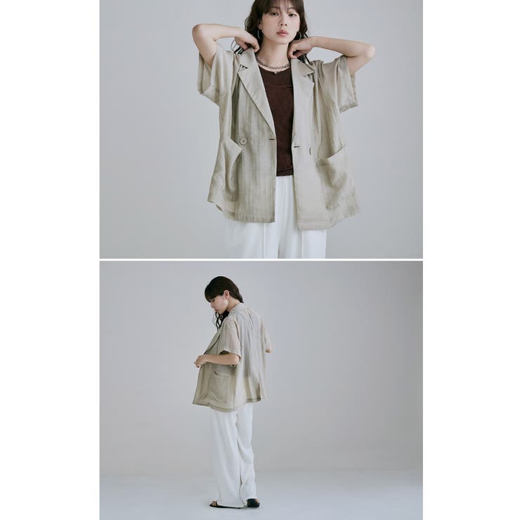 etoll エトル シアーハーフダブルテーラードジャケット | Fashion Letter | 詳細画像8 