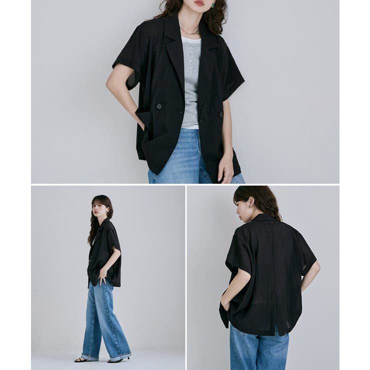 etoll エトル シアーハーフダブルテーラードジャケット | Fashion Letter | 詳細画像17 