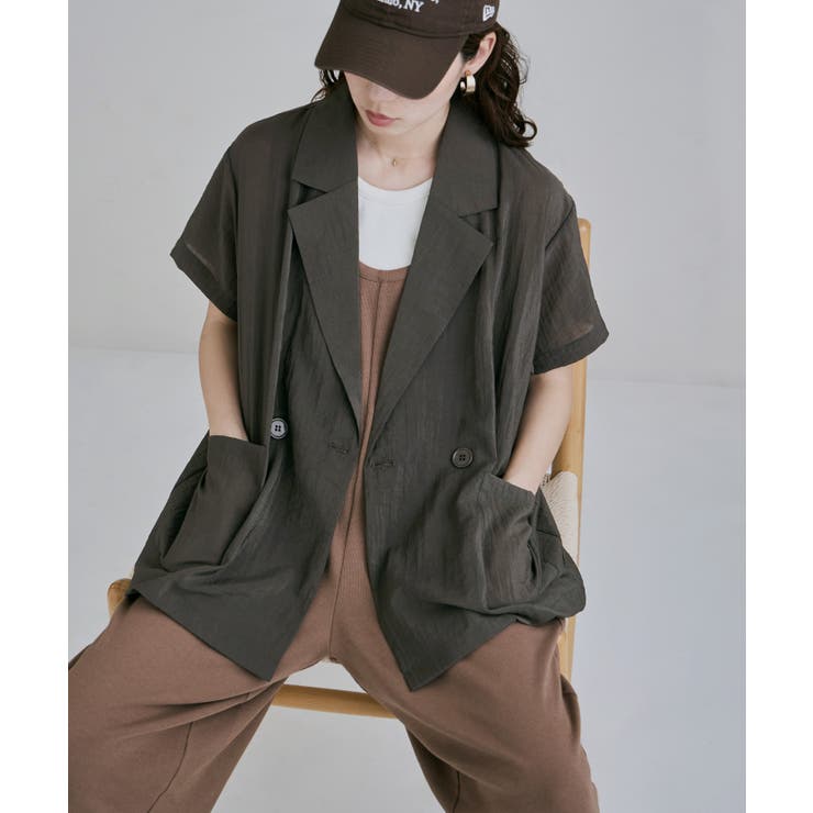 ブラウン | etoll エトル シアーハーフダブルテーラードジャケット | Fashion Letter