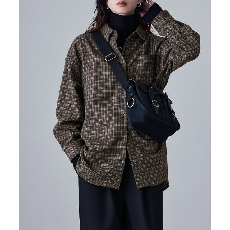 ブラウン | etoll エトル ウィンドウペンコットンチェックシャツ | Fashion Letter