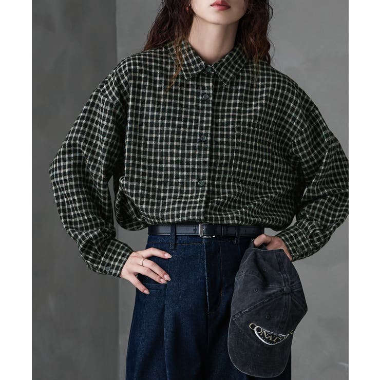 ブラック | etoll エトル ウィンドウペンコットンチェックシャツ | Fashion Letter