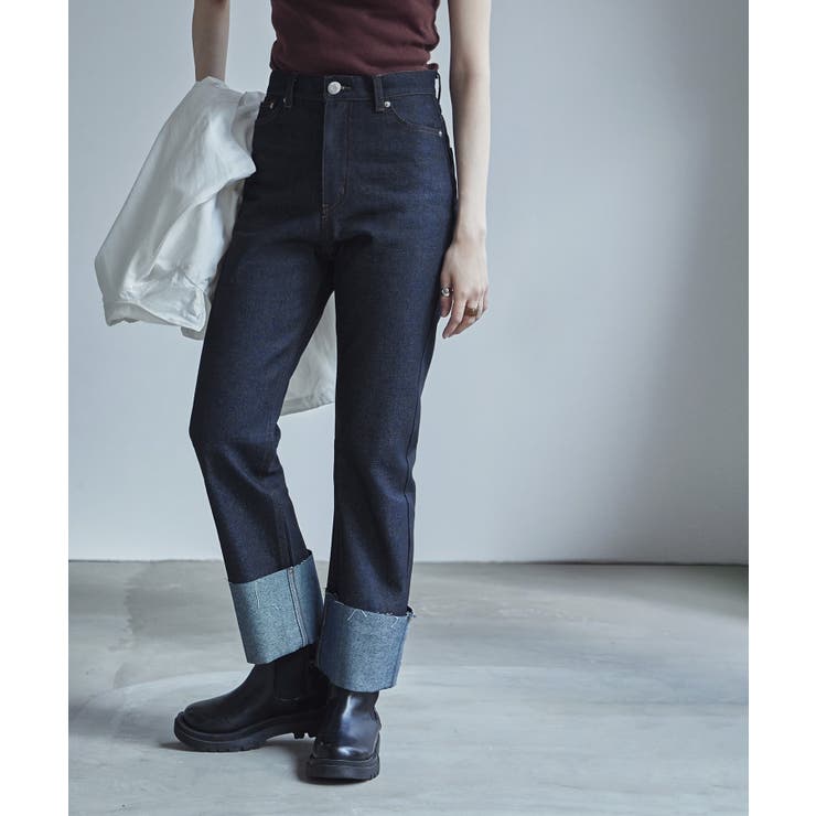 インディゴ | etoll エトル リジットデニムロールアップストレートパンツ | Fashion Letter