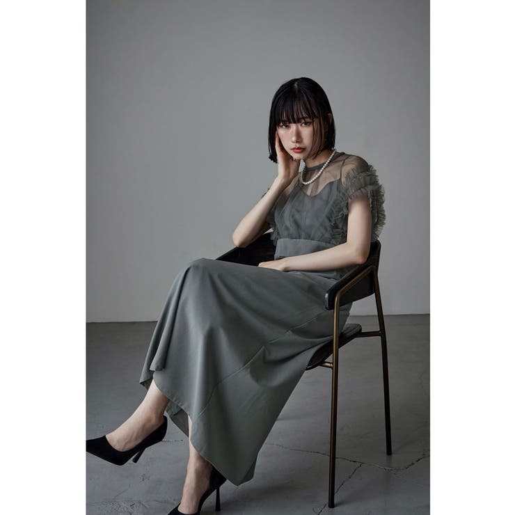 【shio】etoll. Tulle docking frill ドレス etoll エトル チュールドッキングフリルドレス[品番