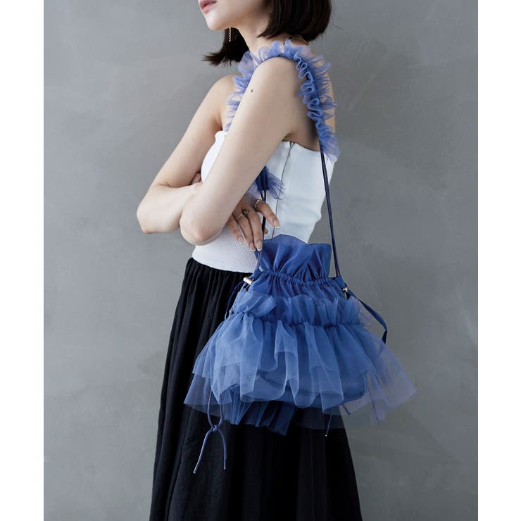 ネイビー | etoll エトル オーガンジー×チュールフリルショルダーバッグ | Fashion Letter