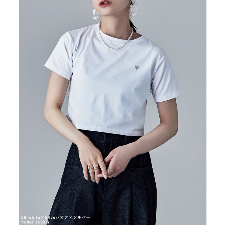 etoll エトル ハート箔プリントクロップドTシャツ | Fashion Letter | 詳細画像2