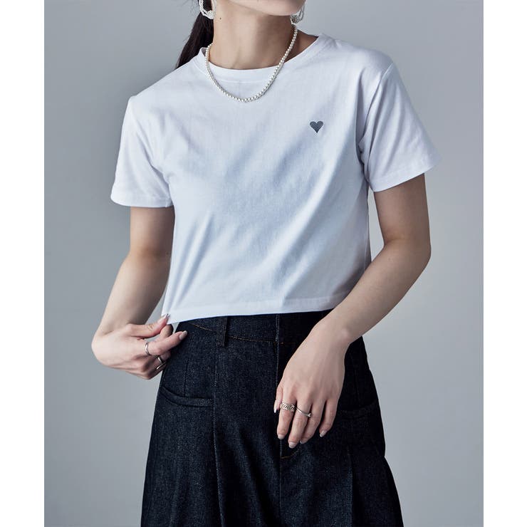 etoll エトル ハート箔プリントクロップドTシャツ | Fashion Letter | 詳細画像5