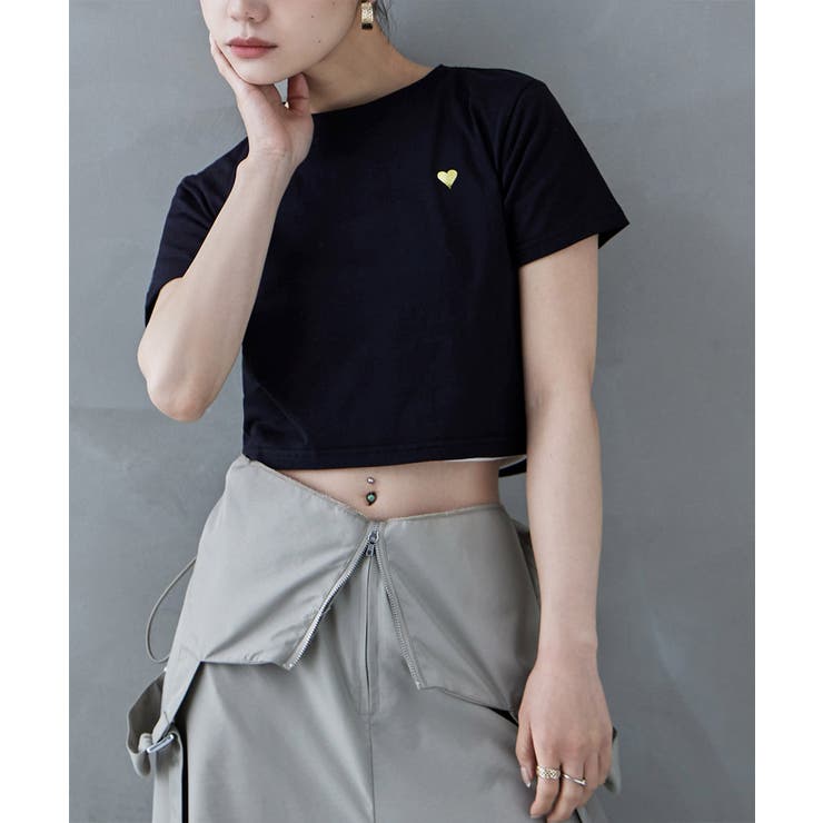 etoll エトル ハート箔プリントクロップドTシャツ | Fashion Letter | 詳細画像8