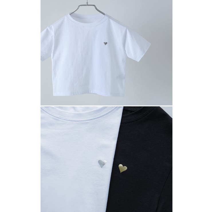 etoll エトル ハート箔プリントクロップドTシャツ | Fashion Letter | 詳細画像17