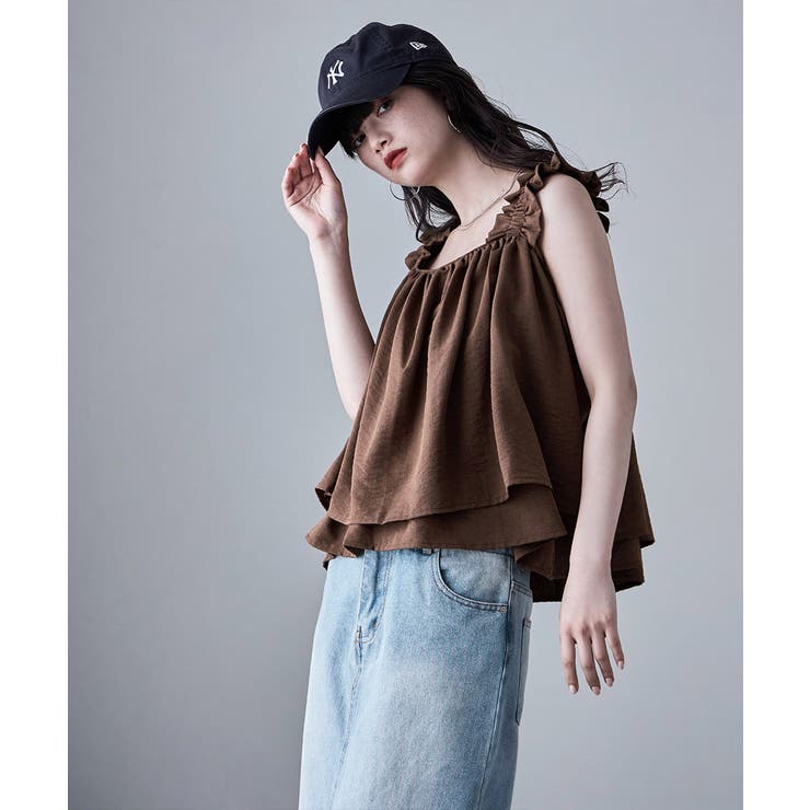 新品未使用タグ付】PINUE(ピヌエ) ストライプギャザービスチェ BEIGE