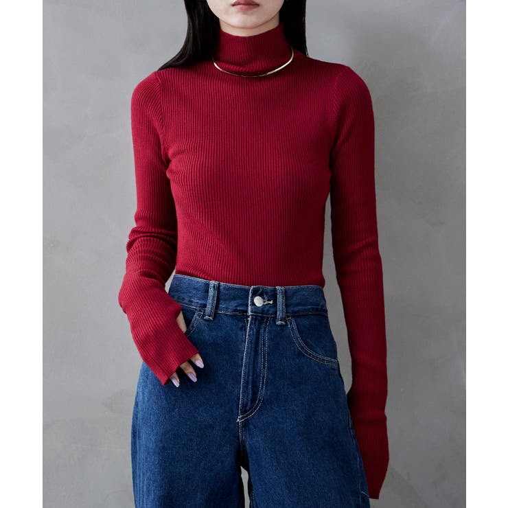 レッド | etoll エトル サムホールハイネックリブニット | Fashion Letter