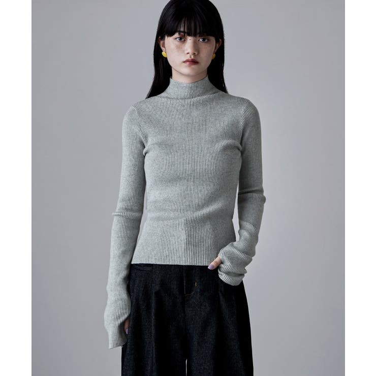 杢グレー | etoll エトル サムホールハイネックリブニット | Fashion Letter