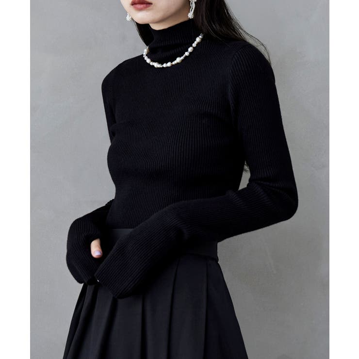 ブラック | etoll エトル サムホールハイネックリブニット | Fashion Letter