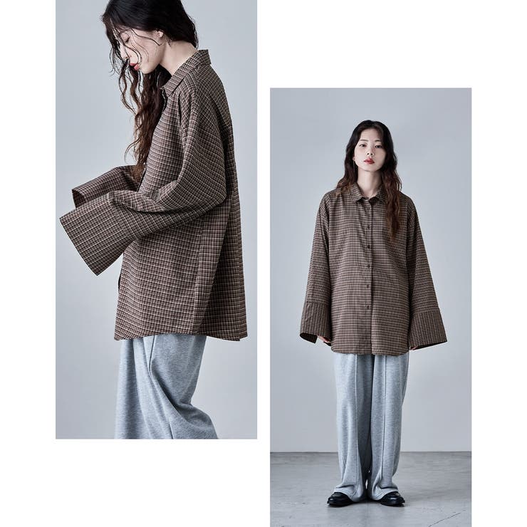 etoll エトル ワイドスリーブオーバーチェックシャツ[品番