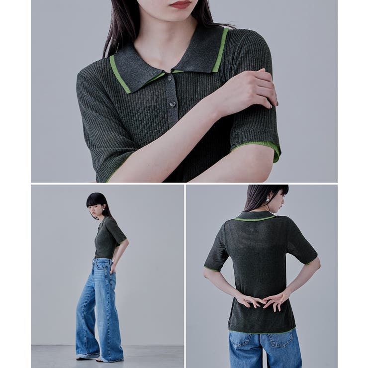 etoll エトル バイカラーシアーニットカーディガン | Fashion Letter | 詳細画像8 