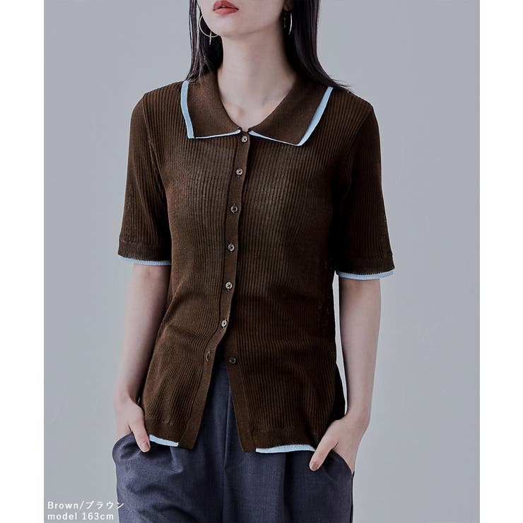 etoll エトル バイカラーシアーニットカーディガン | Fashion Letter | 詳細画像11 