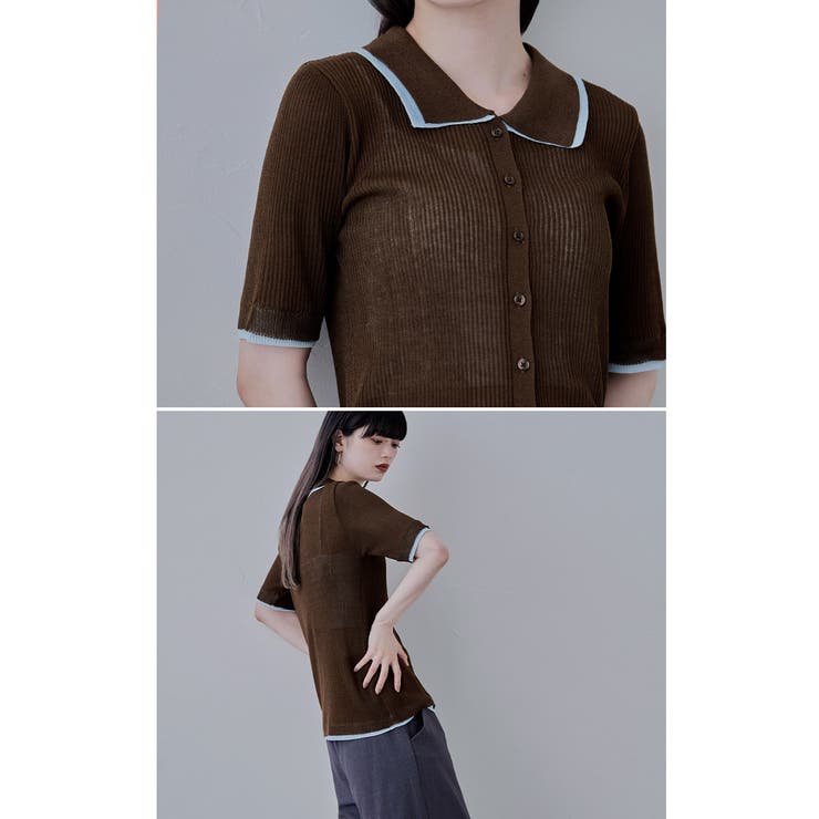 etoll エトル バイカラーシアーニットカーディガン | Fashion Letter | 詳細画像12 