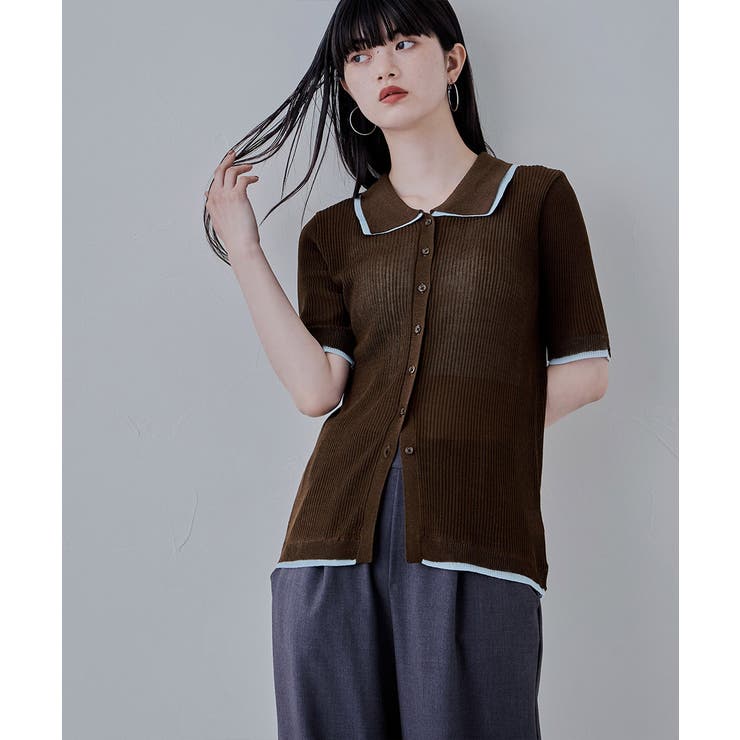 etoll エトル バイカラーシアーニットカーディガン | Fashion Letter | 詳細画像14 