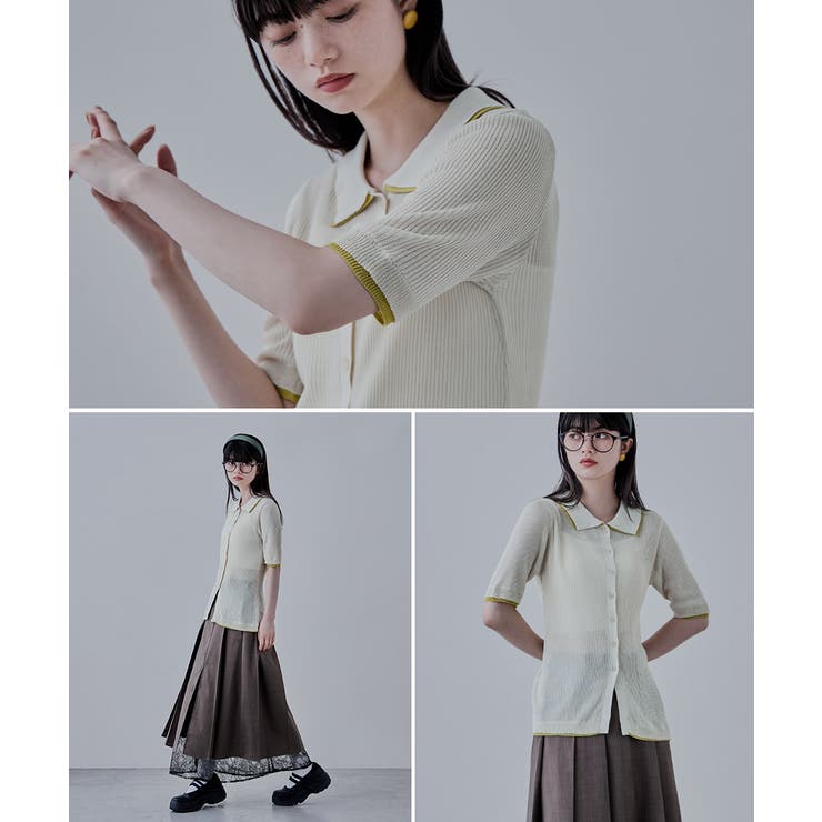 etoll エトル バイカラーシアーニットカーディガン | Fashion Letter | 詳細画像17 