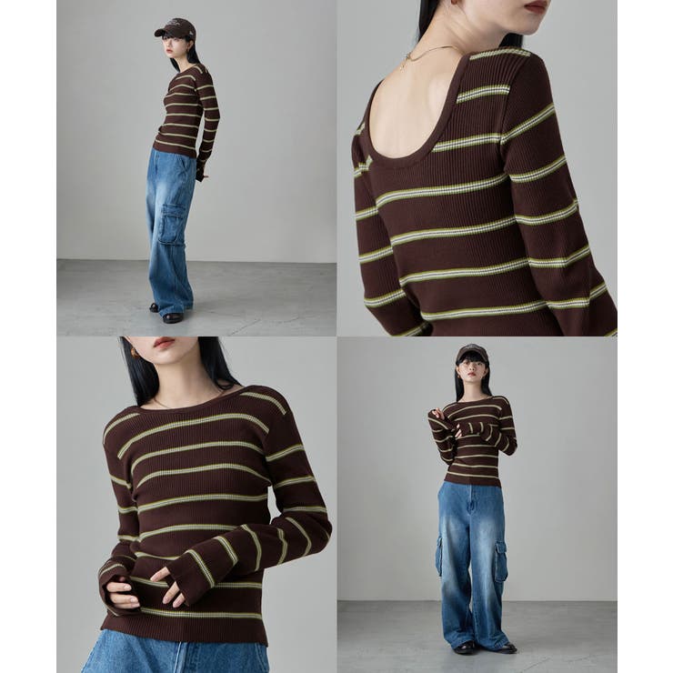 etoll エトル 2wayボーダーバックオープンリブニット | Fashion Letter | 詳細画像16 