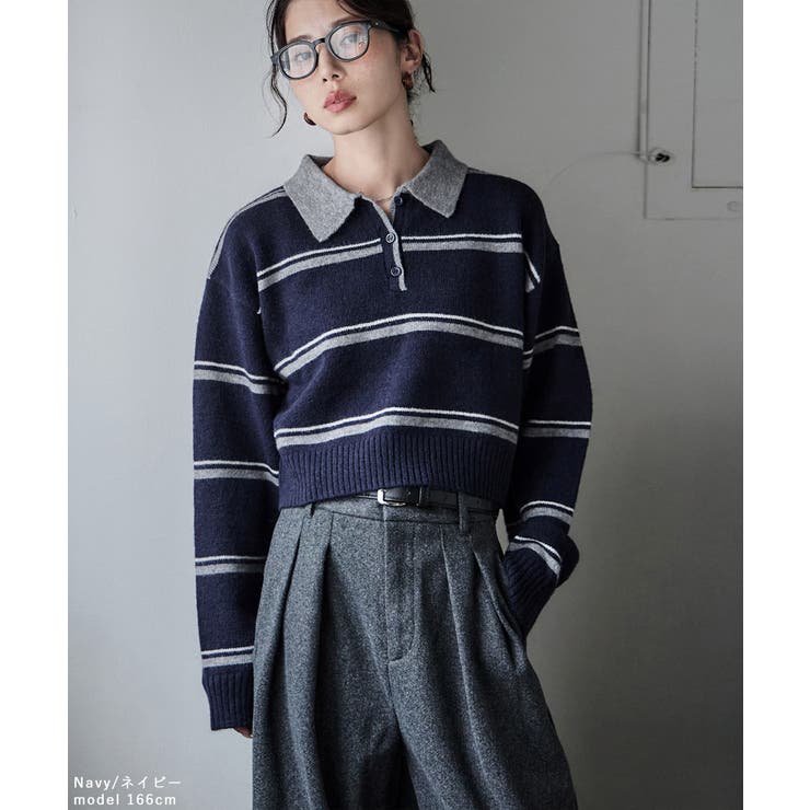 etoll エトル マルチボーダーポロ襟ニット | Fashion Letter | 詳細画像2 