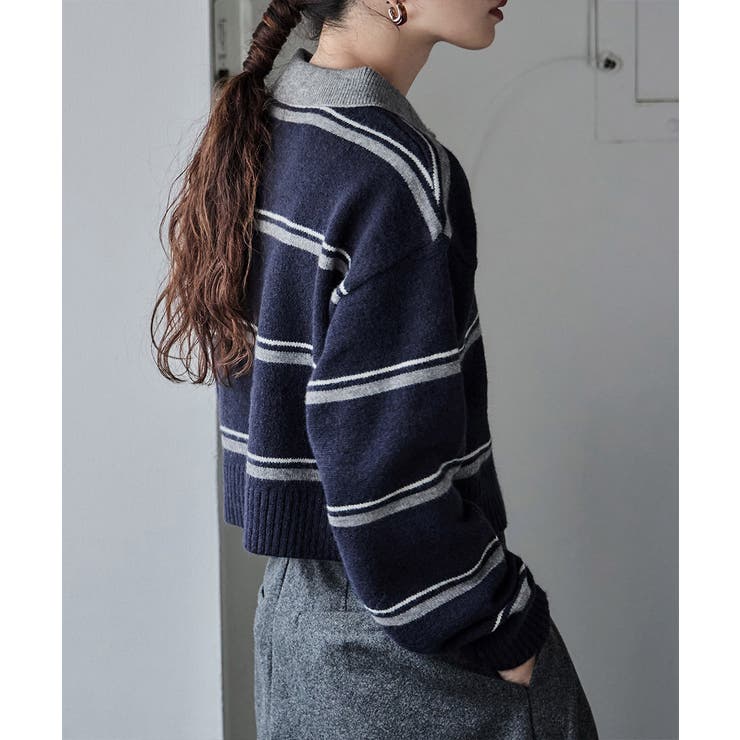 etoll エトル マルチボーダーポロ襟ニット | Fashion Letter | 詳細画像3 