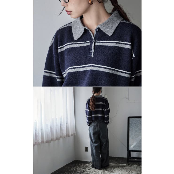 etoll エトル マルチボーダーポロ襟ニット | Fashion Letter | 詳細画像4 