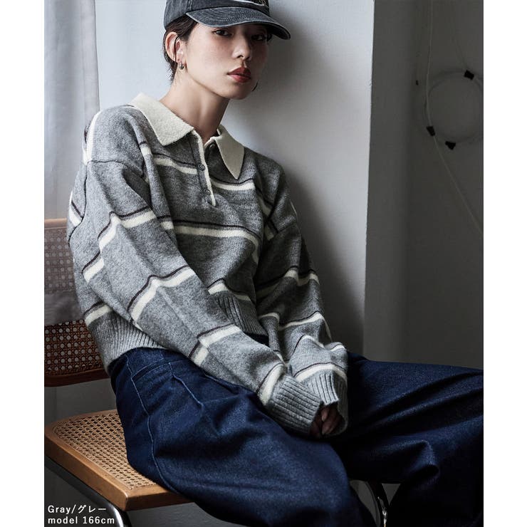 etoll エトル マルチボーダーポロ襟ニット | Fashion Letter | 詳細画像6 