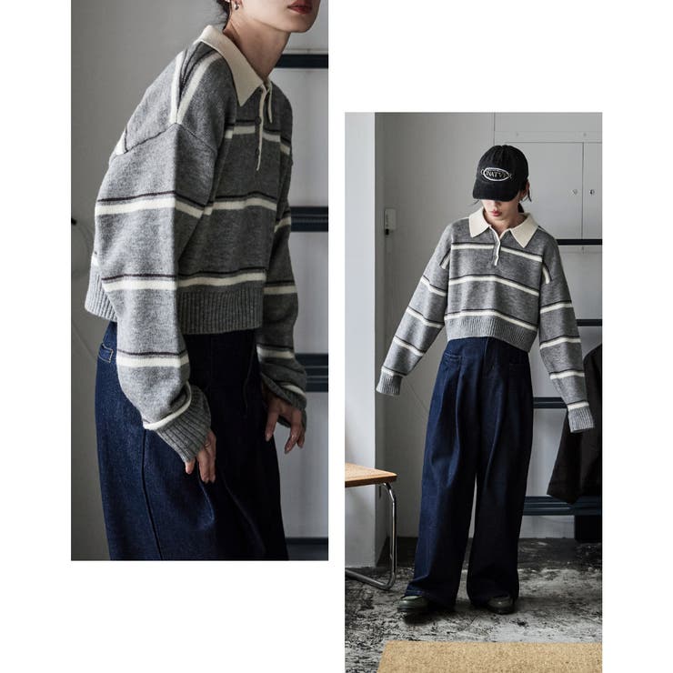 etoll エトル マルチボーダーポロ襟ニット | Fashion Letter | 詳細画像8 